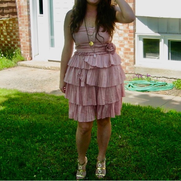 Strapless pink cotton and silk mini dress - Picture 1 of 10